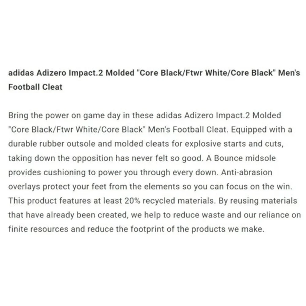 Adidas Adizero Impact 2 Spark Black Molded Cleats IF5102 Men's‎ Size 10.5 NWT